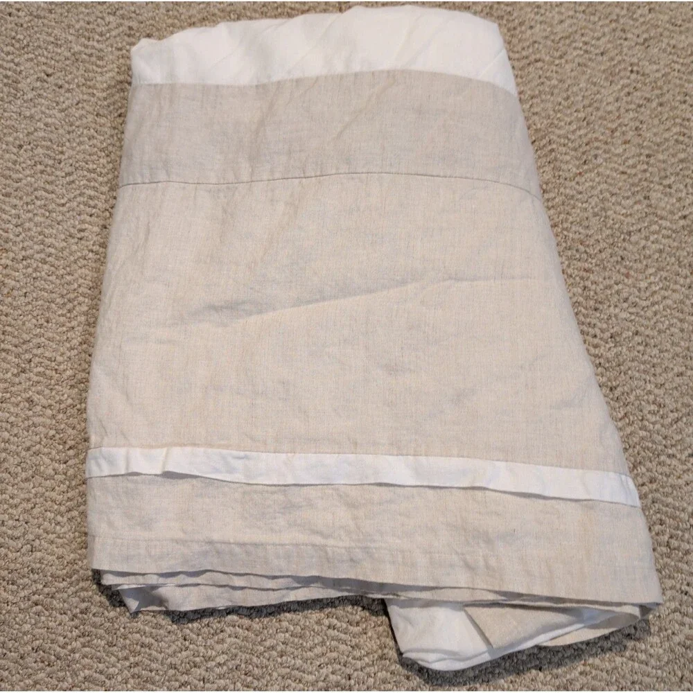 Pottery Barn Linen Cotton Tiered Bed Skirt Queen Beige White Classic Minimalist